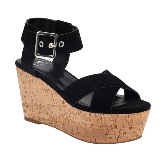 MARC FISHER LTD Cacie Platform Sandal In Black Suede 9 - Picture 5 of 13
